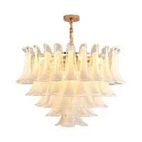 Lustre vintage de style français, petit et long, en verre de Murano, avec source lumineuse LED en verre dépoli, construction en fer et verre, intensité réglable, télécommande