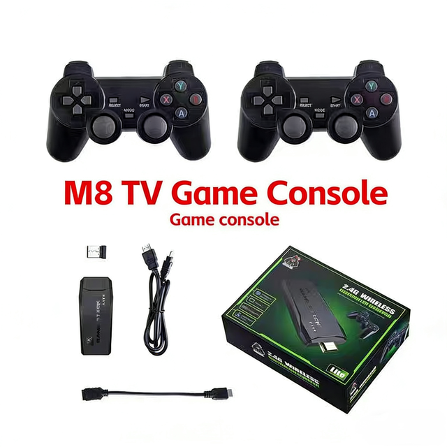 M8 Retro Game Console 4K HDMI TV Stick, 2.4G Wireless Controllers, 32GB/64GB/128GB Built-in Games, Home Family Entertainment