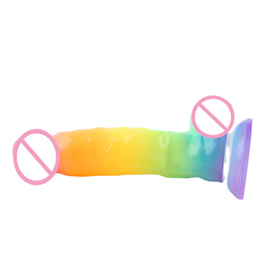 Dildo coloré en silicone souple, forme réaliste, avec base à forte succion, couleurs imprimées, pour les gays et les femmes. - Product Image 4