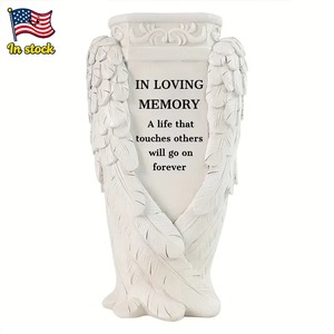 Vase d'ailes d'ange en résine en stock américain-Gravure personnalisable disponible, à placer à côté des pierres tombales pour commémorer les êtres chers - Product Image 1