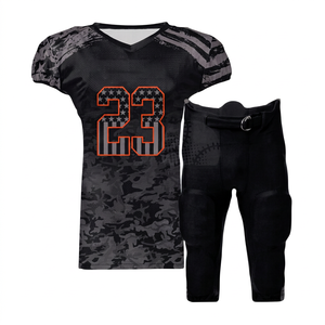 Conjunto de Uniforme de Fútbol Americano para Hombre, Camiseta Negra de Camuflaje con Número 23, Cuello en V Sublimado, Manga Corta, Ajuste Atlético que Absorbe la Humedad - Product Image 1