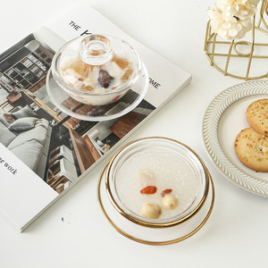 Ensemble de bols en verre transparent de 150ml avec bordure dorée Thé Café Dessert Cubilose Tasse en verre <span class=keywords><strong>Bol</strong></span> en verre - Product Image 5