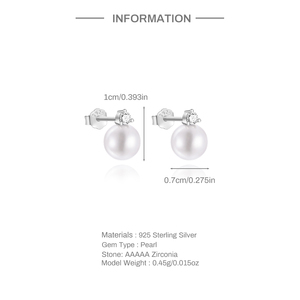 Boucles d'oreilles clous simples en argent sterling S925 plaqué rhodium avec perle de 7 mm pour femmes - Product Image 6