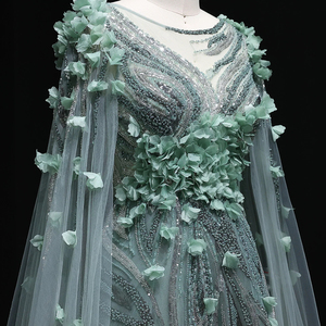 Jancember LSZ060 Design spécial Sage Green Wedding Party Gowns Robe arabe avec Cape Sleeve - Product Image 5