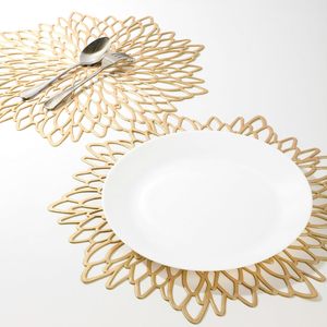 Gold Metallic Round Placemats Round Pressed Vinyl <strong>Dinning</strong> Kitchen <strong>Table</strong> Mats <strong>Decoration</strong> for Christmas Wedding Thanksgiving Party - Product Image 1