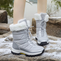 Bottes de neige d'hiver pour femmes, fourrées, mi-mollet, à lacets, imperméables, antidérapantes, à semelle épaisse, chaudes, pour l'extérieur
