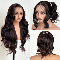 Perruque Lace Front Synthétique Marron 26 Pouces Alibaba 13*6 HD Résistante à la Chaleur, Cheveux Ondulés Pré-Pluckés pour Femmes Noires