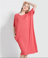 Robe grande taille pour femmes de couleur unie Robe chemise ample à col rond pour femmes