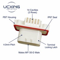 776267-1 MF130 Adaptateur femelle pour faisceau de câbles automobile 14 broches, angle droit 90 degrés, pas de 4 mm, 5A 250V, PBT UL94 V-0, cuivre OEM