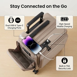 <span class=keywords><strong>Valise</strong></span> à roulettes multifonctionnelle à ouverture frontale à deux compartiments, coque rigide en PC de 20 pouces, poches <span class=keywords><strong>double</strong></span> face, grande capacité - Product Image 4