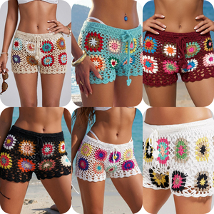 Shorts <span class=keywords><strong>de</strong></span> plage en crochet carré pour <span class=keywords><strong>femme</strong></span>, style grand-mère, avec ceinture intégrée, respirants, résistants aux UV, motif floral - Product Image 1