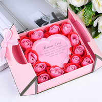 TC Lujoso lazo de doble puerta caja de joyería de flores de jabón Collar de flores artificiales almacenamiento Regalo de cumpleaños del Día de San Valentín de la madre