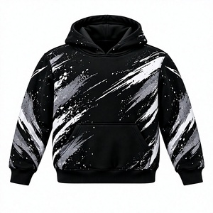 Black Hooded <b>Sweatshirt</b> With <b>White</b> Gray Brush Print Regular Fit <b>Men's</b> Casual Autumn Wear - Product Image 1