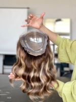 SHY 8*8 Lace Topper Single Knot Premium Cheveux Humains Couleur Brun Clair Densité et Couleur Personnalisables Fournisseur d'Usine