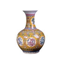 Vase en porcelaine chinoise Famille Rose, motif de dragon sur fond jaune, vase globulaire, style antique Jingdezhen, vase décoratif en céramique