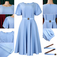 Q124 Kunden spezifische Sommerkleider Frauen Lässig Kurzarm O-Ausschnitt A-Linie Büro Lady Kleid Frauen Formelle Arbeit Karriere Kleider