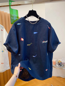 <span class=keywords><strong>T</strong></span>-<span class=keywords><strong>shirt</strong></span> da <span class=keywords><strong>donna</strong></span> casual allentata <span class=keywords><strong>in</strong></span> cotone e <span class=keywords><strong>lino</strong></span> con scollo rotondo, nuova collezione estiva 2026, all'ingrosso per boutique - Product Image 6