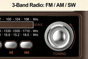 วิทยุพลังงานแสงอาทิตย์ย้อนยุค ใช้แบตเตอรี่ 18650 รับคลื่น FM/AM/SW 3 ย่านความถี่, บลูทูธ 5.3 แผงโซลาร์เซลล์เดี่ยว รองรับการเชื่อมต่อ TWS ชาร์จผ่านพอร์ต Type-C และพอร์ต USB/TF - Product Image 3
