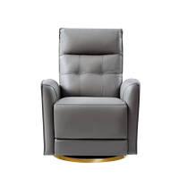 Fauteuil inclinable manuel pivotant et à bascule en cuir véritable gris, meubles de salon