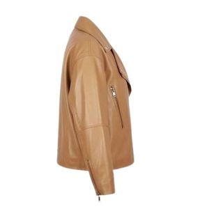 Veste en cuir véritable pour femme LEATHER TEX, couleur pêche, style motard, col à revers cranté, fermeture éclair, légère et respirante - Product Image 4