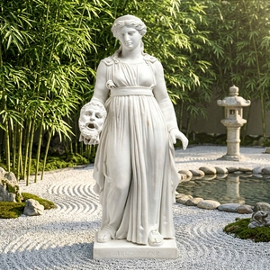 Statue de Melpomène en marbre blanc sculptée à la main sur mesure, sculpture figurative sur le thème de la Tragédie de la Musa, design traditionnel, résistante aux intempéries - Product Image 3