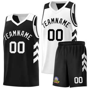 Maillots de basket-ball personnalisés noir et blanc double face - Product Image 1