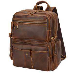 Men's Crazy Horse Leather <b>Backpack</b> 39x34x15cm Coffee <b>Brown</b> Genuine Cowhide Travel Computer Bag Youth Everyday Use - Product Image 3