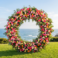 Décor floral circulaire personnalisé en soie fantaisie rose vif et orange pour mariage, Noël, jardin extérieur et fête estivale