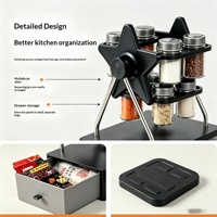 Étagère à épices rotative avec tiroir de rangement, organiseur multi-bocaux pour assaisonnements, pour comptoir de cuisine, rangement gain de place
