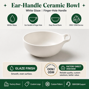 Bol à soupe en céramique blanc cassé en gros, 5,3 pouces, avec poignée en boucle, logo personnalisé, pour hôtel, <span class=keywords><strong>caf</strong></span>é, maison, cuisine - Product Image 1