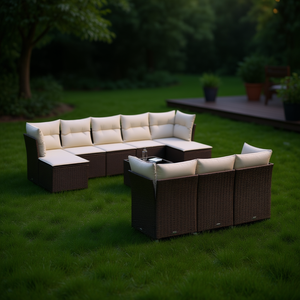 Ensemble de canapés de jardin modulaires en rotin PE brun, coussins en mousse haute densité, mobilier d'extérieur contemporain - Product Image 2