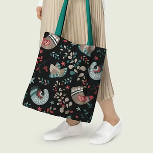 Sac fourre-tout en coton écologique de qualité supérieure pour femmes sac à main en toile polyvalent imprimé personnalisé mignon Logo fermeture à glissière pour faire du shopping - Product Image 1