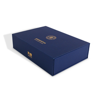 Emballage de boîte magnétique cadeau en carton épais rigide personnalisé bleu de luxe PR avec carte de remerciement estampée à chaud pour le client