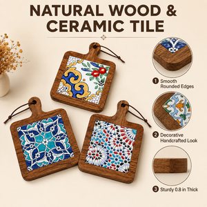 Support de rangement personnalisé en bois pour carreaux de céramique incrustés, dessous de plat ou dessous de pot en bois d'acacia résistant à la chaleur - Product Image 3