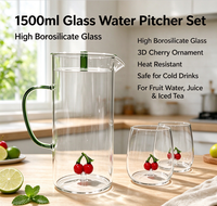 Ensemble pichet à eau froide en verre borosilicate 3D motif cerise avec 2 tasses, carafe créative pour jus et thé glacé, cadeau pour la maison
