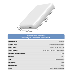 Custom Logo Light Thin Slim Design 5000mah Magnetic Wireless Power Bank Fast Charging PD 20w Type-C Mini Powerbank - Product Image 5