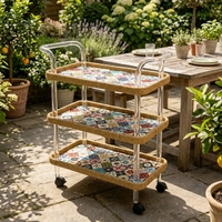 3-stöckiger Mosaik-Fliesen-Servierwagen Acryl-Rollwagen Lebensmittel-Präsentationsständer für Terrasse und Esszimmer