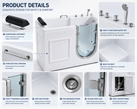 Baignoire de luxe moderne accessible avec entrée facilitée pour personnes âgées et handicapées, eau froide, porte de sécurité anti-fuite, siège intégré, en acier inoxydable