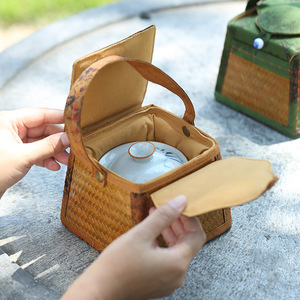 Chinese Handmade Bamboo Woven Tea Storage Bag Rectangle Travel Portable With Protection Feature Guizhou Origin - Product Image 4