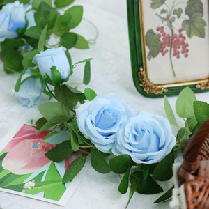 Artificial <b>Light</b> Blue Rose Vines 2M Silk Flower High Simulation Wedding Decoration <b>Door</b> Hanging Twining Vines - Product Image 2