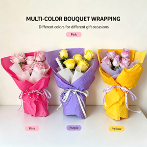 Papier d'emballage <span class=keywords><strong>pour</strong></span> fleurs en gros, 56*56cm, 5 feuilles/paquet, 12 couleurs, froissé à la main, <span class=keywords><strong>pour</strong></span> bouquet de mariage, arrangement floral - Product Image 2
