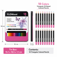 18 crayons de couleur à base d'huile en forme de baril triangulaire dans une boîte en métal pour le dessin artistique, l'esquisse, les fournitures scolaires, les kits de papeterie