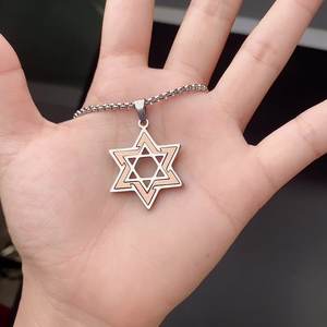 Étoile de David <span class=keywords><strong>Chai</strong></span> hébreu juif bijoux pendentif collier religieux amulette hommes déclaration pendentif en acier inoxydable collier - Product Image 2