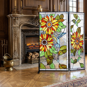 Stained Glass Fireplace <b>Screen</b> 3 <b>Panels</b> Pastoral Style Floria Design Traditional <b>Decoration</b> for Living Room Meeting Room - Product Image 2