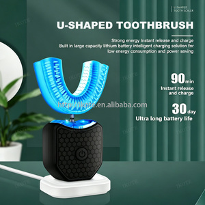 Brosse à dents électrique sonique intelligente 4 en 1 en forme de U avec gratte-langue intégré, lumière bleue, faible bruit, pour la maison, les voyages, les adultes - Product Image 2