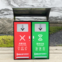 Contenedor de Basura para Exteriores con Doble Clasificación, para Zonas Comunitarias y Paisajísticas, 240L, de Plástico con Tapa de Acero Inoxidable, Cuatro Compartimentos