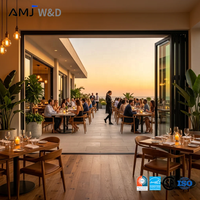 Puerta Plegable de Vidrio Tipo Acordeón para Patio, Estilo Norteamericano, con Aislamiento Térmico, de Aleación de Aluminio, para Proyectos Comerciales y Hoteles