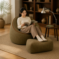 Fauteuil pouf moderne incurvé vert olive, compressé sous vide, avec ottoman, pour adultes, pour salon