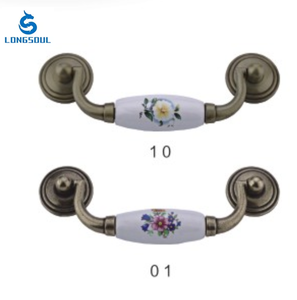 Kunden spezifische Größe Klassische Möbel Küchen schrank Chinesische Art Zink legierung Basis Blumen Keramik Griff - Product Image 3
