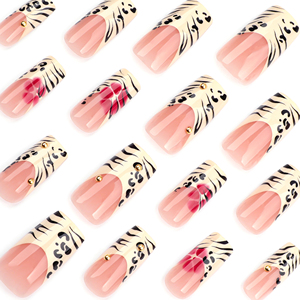 24 <span class=keywords><strong>Uñas</strong></span> Postizas <span class=keywords><strong>Acrílicas</strong></span> Cuadradas <span class=keywords><strong>con</strong></span> Diseño de Leopardo Francés, Purpurina, Pedrería y <span class=keywords><strong>Flores</strong></span> <span class=keywords><strong>Rojas</strong></span>, <span class=keywords><strong>Uñas</strong></span> Artificiales, <span class=keywords><strong>Uñas</strong></span> Falsas 3543 - Product Image 4